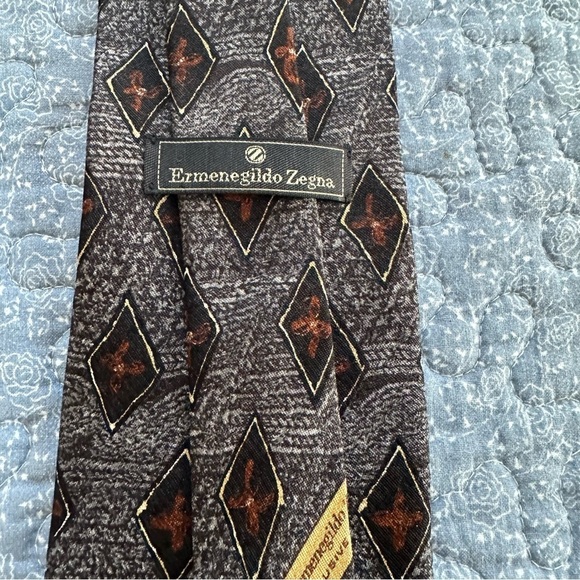 Ermenegildo Zegna Tie Gray & Brown Silk Made in Italy Formal Size 58” x 3.75” - Picture 8 of 10